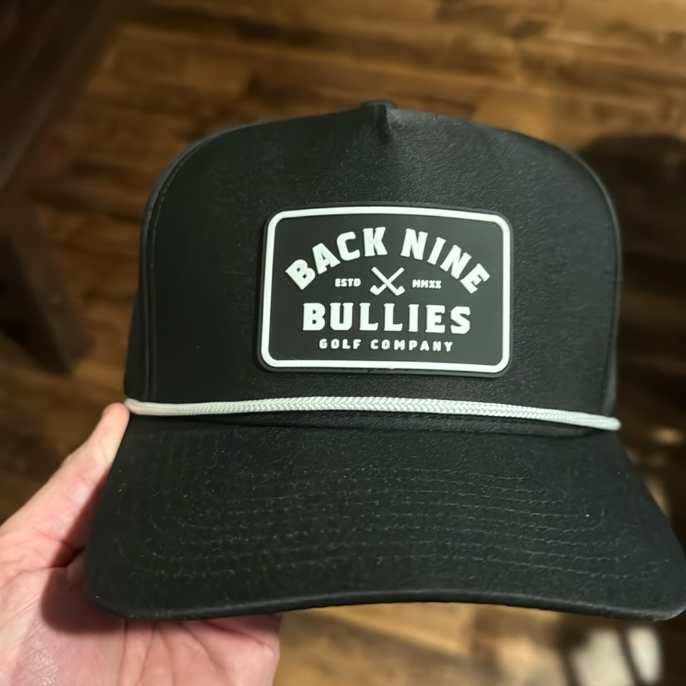 Back nine bullies golf Company black corded snap back hat